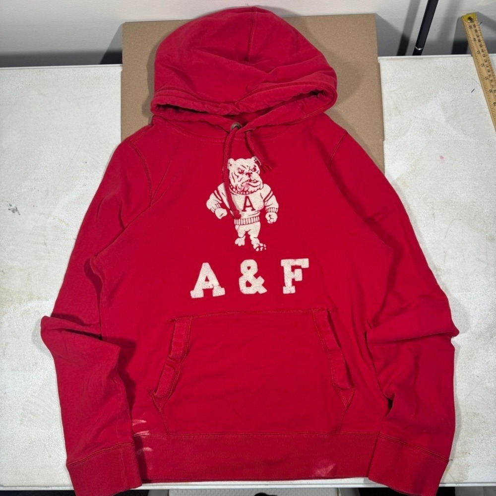Abercrombie & Fitch Mens XL Red Bulldog Graphic Muscle Fit Hoodie Sweatshirt
